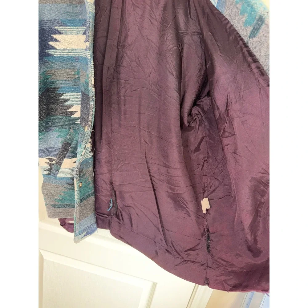 Vintage Braetan Southwestern Blanket Jacket Made USA Aztec Teal Blue WesternCoat